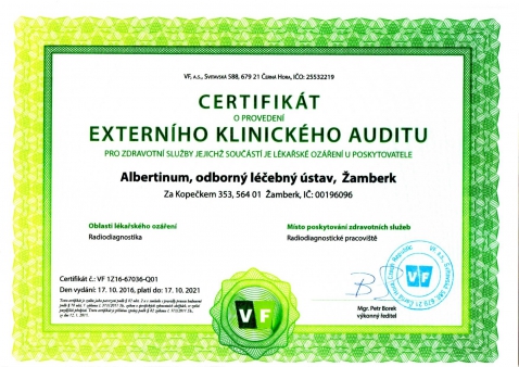 certifikát externího klinického auditu - rtg - 2016